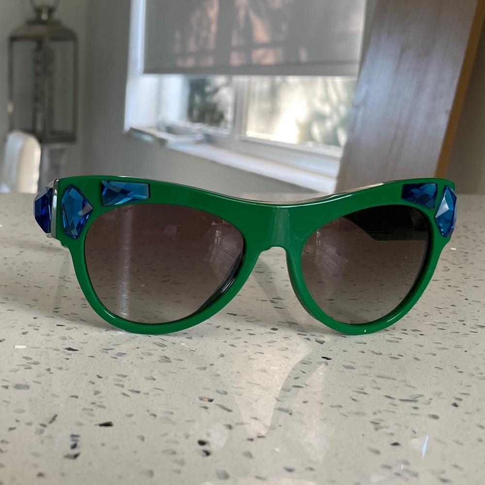 PRADA Green cat eye sunglasses with blue jewels
